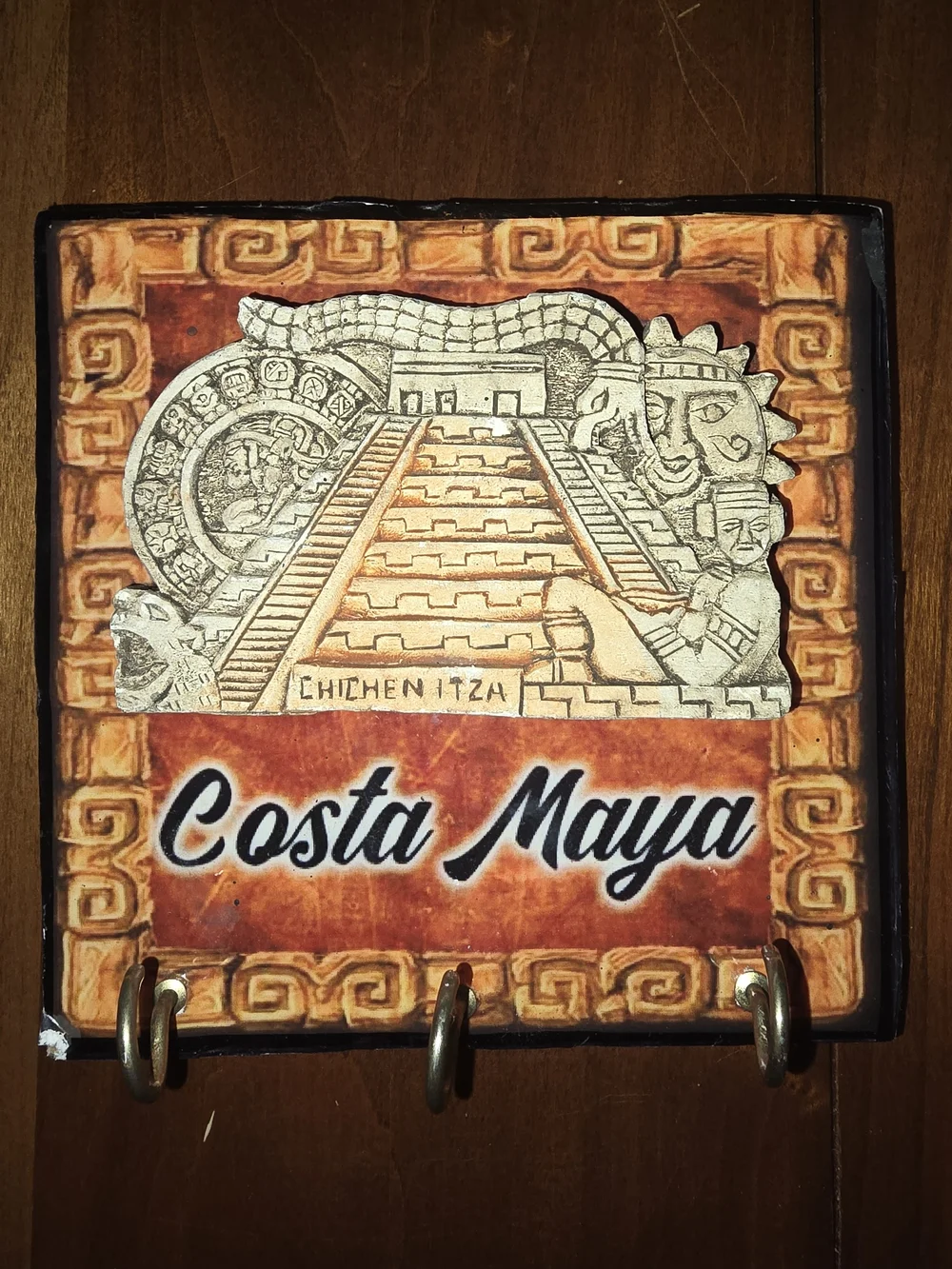 Clay and Wood Wall Hook Tile in Orange and Cream from Costa Maya